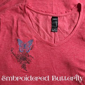 Butterfly Tattoo Style Embroidered Tshirt